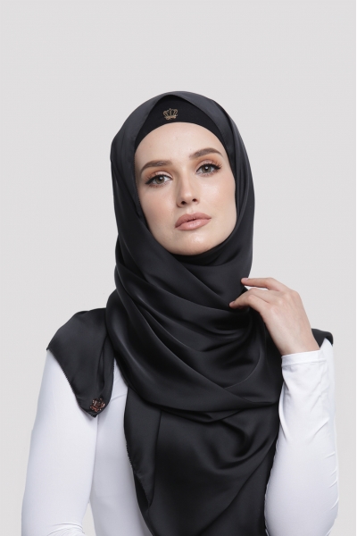 SATIN SILK SHAWL - BLACK INK SATIN SILK SHAWL - BLACK INK